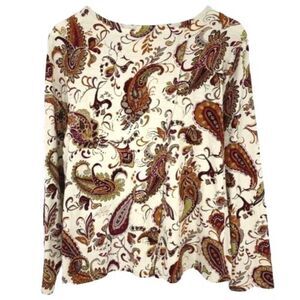 J. Jill Paisley Print Wrapped Back Long Sleeve Knit Top XS Cotton Stretch NEW